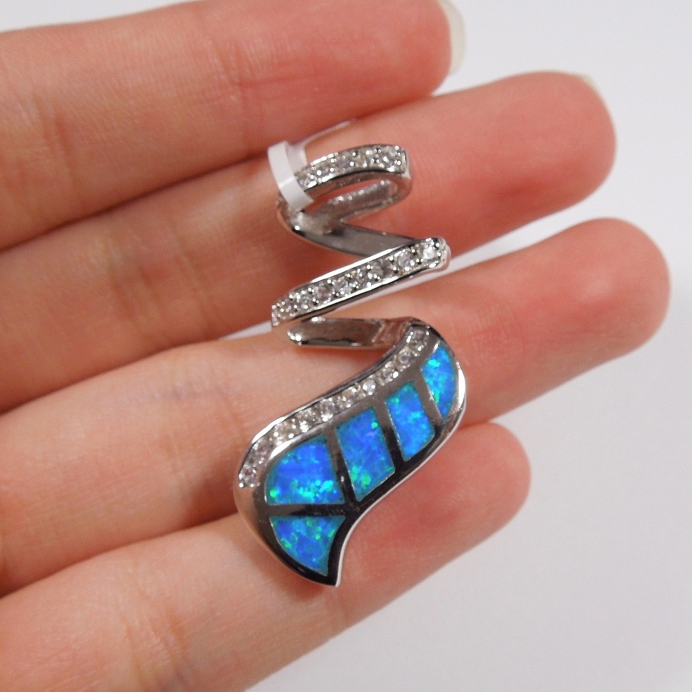 Blue Fire Opal White Topaz Sterling Silver Pendant